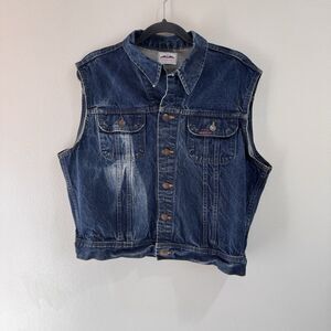 Vintage 80s 90s Dakota Denim Jean Vest L / XL Dark Wash Eagle American Trucker